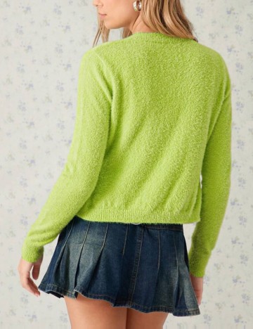 Pulover cu nasturi Shein, verde