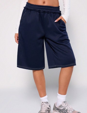 Pantaloni scurți MUSERA by Shein, albastru inchis