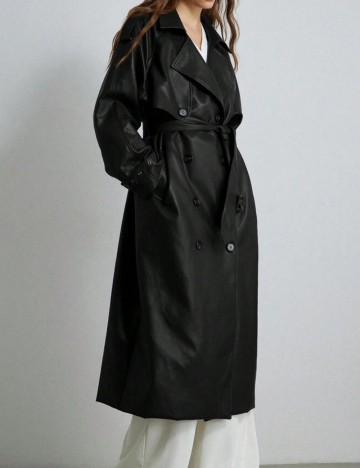 Trench imitație de piele Shein, negru