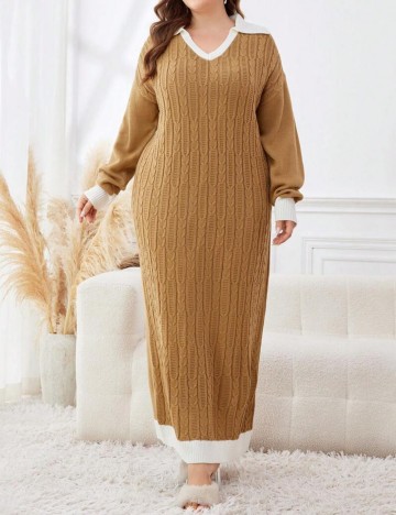 Rochie tricotată Shein Curve+, maro