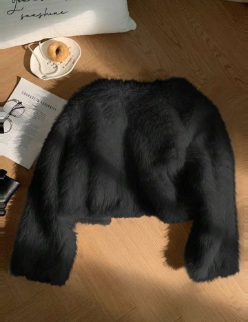 Jachetă de blană Shein Curve+, negru