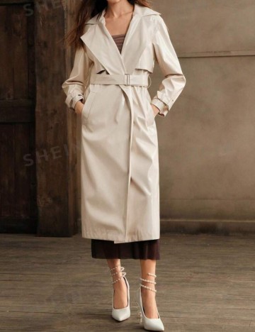 Trench imitație de piele Shein Anewsta, crem