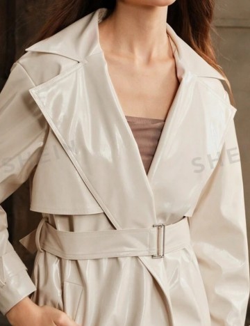 Trench imitație de piele Shein Anewsta, crem