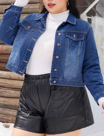Geacă de blugi Shein Curve+, albastru denim