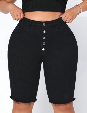 Pantaloni scurți de blugi Shein Curve+, negru