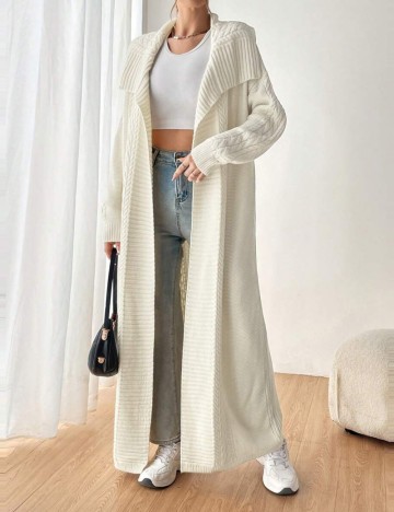 Cardigan lung Shein, crem