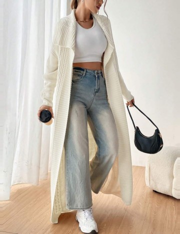 Cardigan lung Shein, crem
