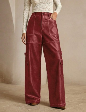 Pantaloni din imitatie de piele Shein Anewsta, vișiniu