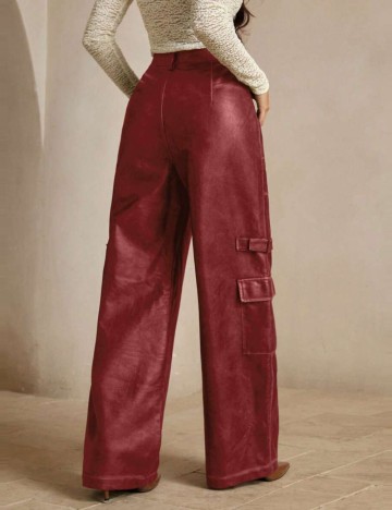 Pantaloni din imitatie de piele Shein Anewsta, vișiniu