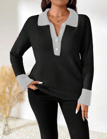 Pulover cu nasturi Shein Curve+, mix culori