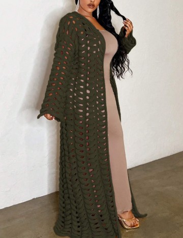 Cardigan lung Shein Curve+, verde