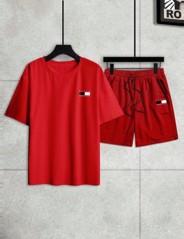 Compleu Tricou și Pantaloni Scurți Shein MANFINITY, roșu