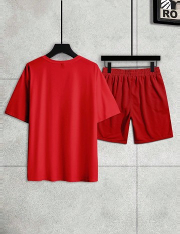 Compleu Tricou și Pantaloni Scurți Shein MANFINITY, roșu