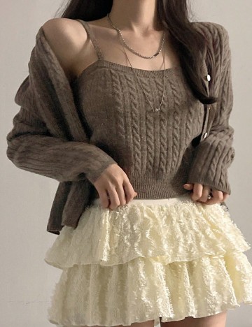 Set top si cardigan Shein, maro