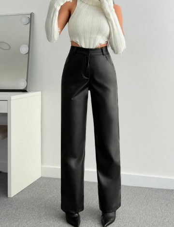 Pantaloni din imitatie de piele Shein, negru