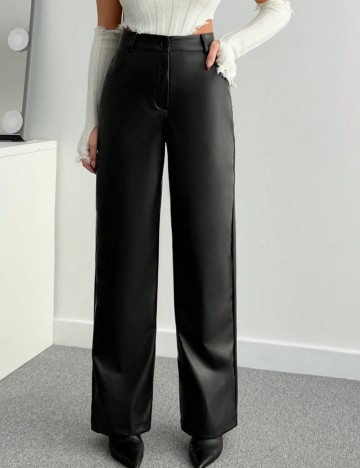 Pantaloni din imitatie de piele Shein, negru