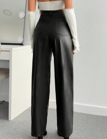 Pantaloni din imitatie de piele Shein, negru