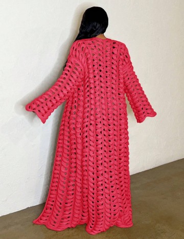 Cardigan lung Shein Curve+, roz
