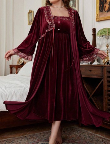 Set Rochie de Noapte și Halat Shein Curve+, vișiniu