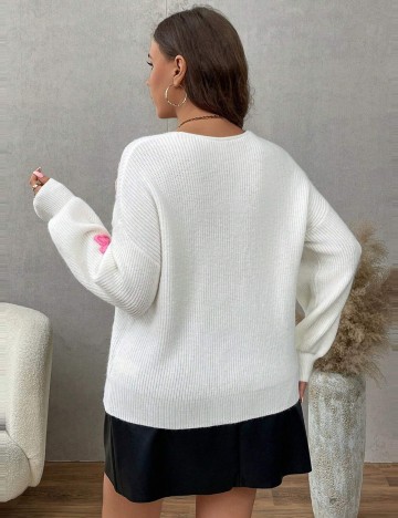 Pulover Shein Curve+ Emery Rose, alb