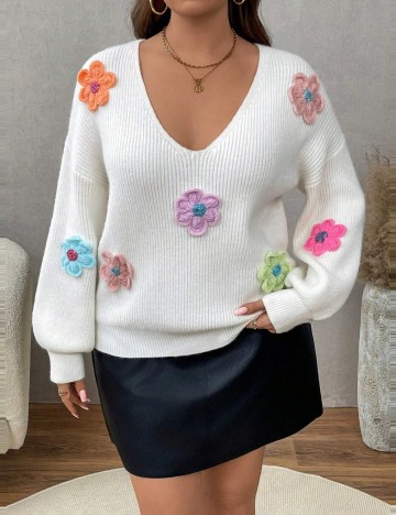 Pulover Shein Curve+ Emery Rose, alb