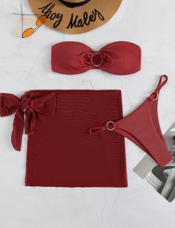 Set costum de baie și fustă Shein, cărămiziu