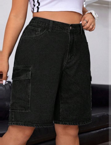 Pantaloni scurți de blugi Shein Curve+, negru