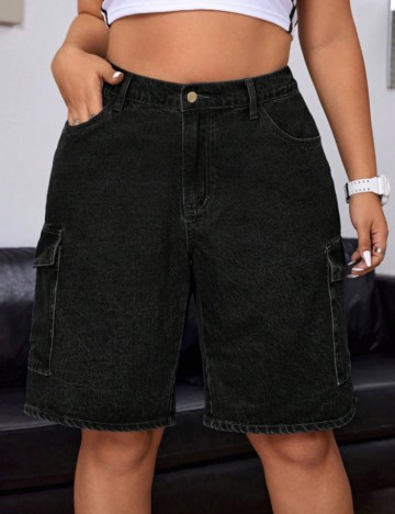 Pantaloni scurți de blugi Shein Curve+, negru