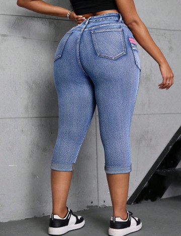 Jeans 3/4 Shein Curve+, albastru