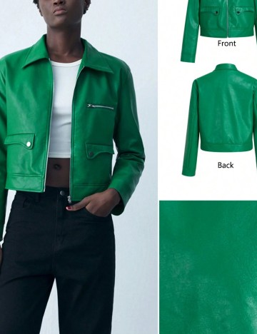 Jachetă imitație de piele Shein, verde