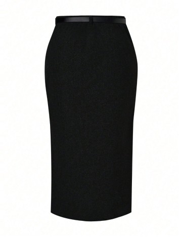 Fustă midi Shein Curve+, negru