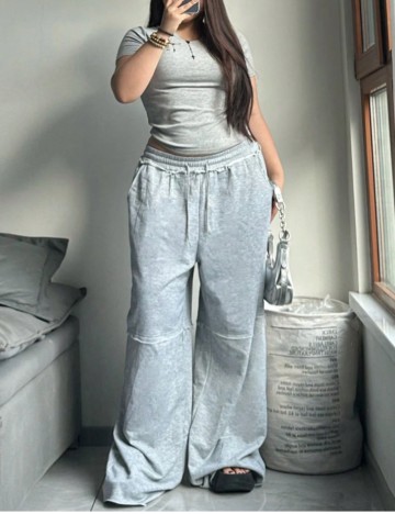 Pantaloni Shein Curve+, gri