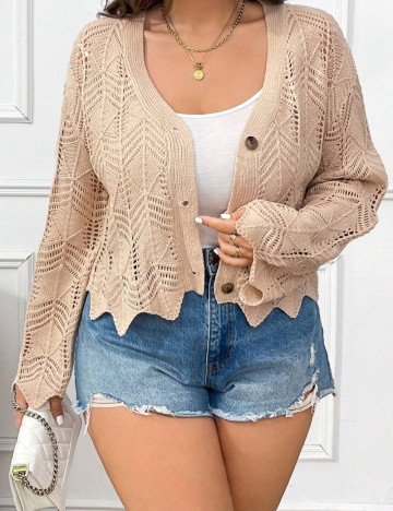 Pulover cu nasturi Shein Curve+, bej