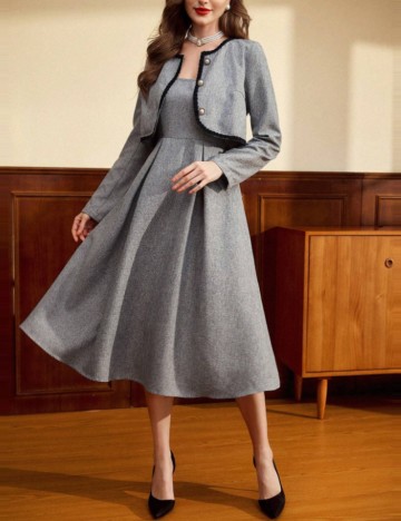 Set rochie și sacou Shein, gri