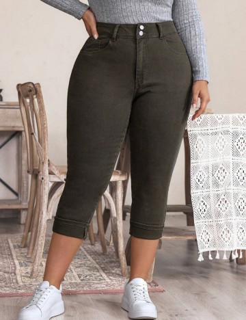 Pantaloni 3/4 Shein Curve+, kaki