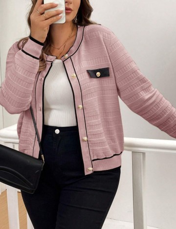Pulover cu nasturi Shein Curve+, roz