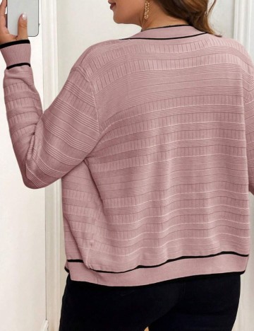 Pulover cu nasturi Shein Curve+, roz
