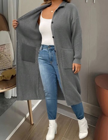 Cardigan lung Shein Curve+, gri