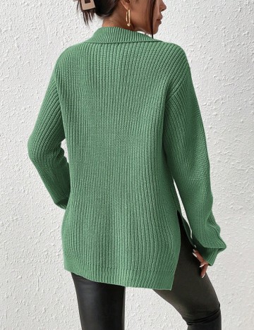 Pulover cu fermoar Shein, verde