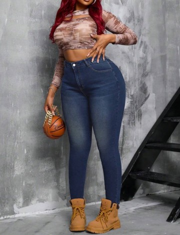 Jeans Shein Curve+, albastru