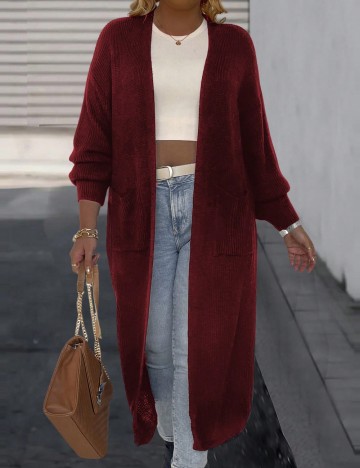 Cardigan lung Shein Curve+, vișiniu