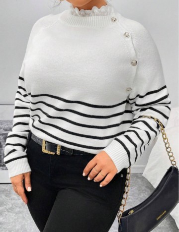 Pulover Shein Curve+, alb