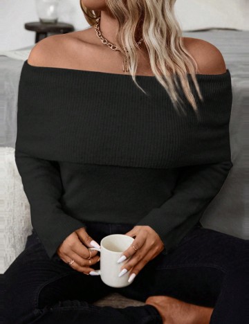 Pulover Shein Curve+, negru