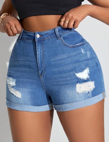 Pantaloni scurți de blugi Shein Curve+, albastru