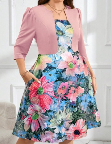 Rochie midi Shein Curve+, mix culori