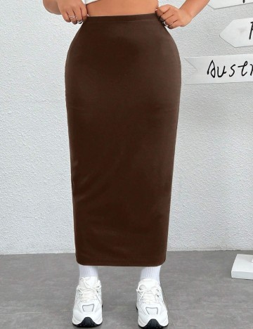 Fustă midi Shein Curve+, maro