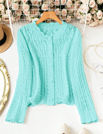 Pulover cu nasturi Shein Curve+, turcoaz