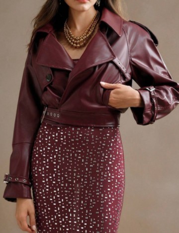 Jachetă imitație de piele Shein, vișiniu