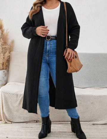 Cardigan lung Shein Curve+, negru