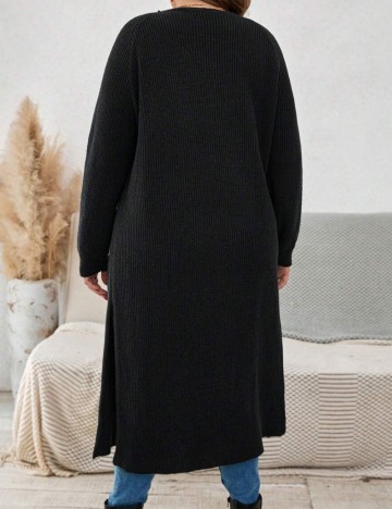 Cardigan lung Shein Curve+, negru